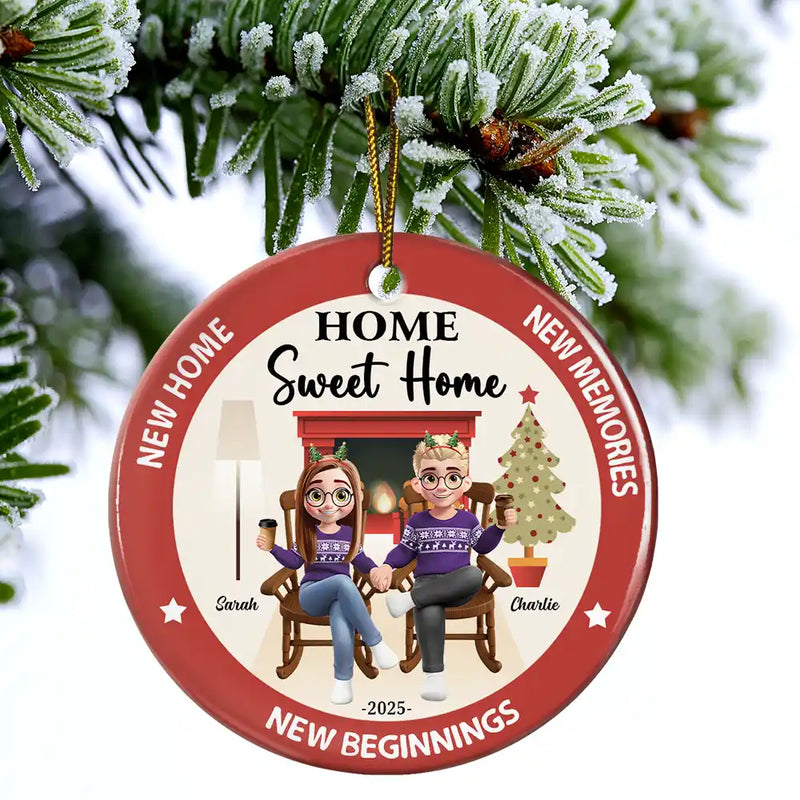 Gift For Couples,Married ,Happy,Christmas - Home Sweet Home - Personalized Circle Ceramic Ornament