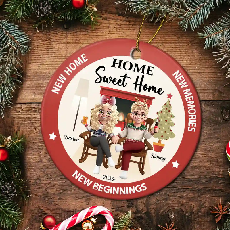 Gift For Couples,Married ,Happy,Christmas - Home Sweet Home - Personalized Circle Ceramic Ornament