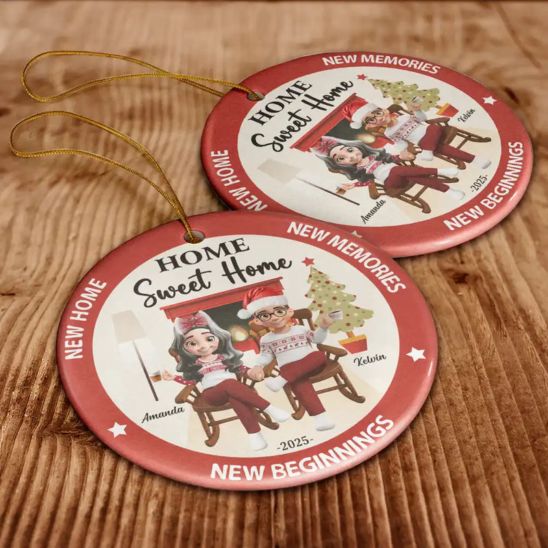 Gift For Couples,Married ,Happy,Christmas - Home Sweet Home - Personalized Circle Ceramic Ornament