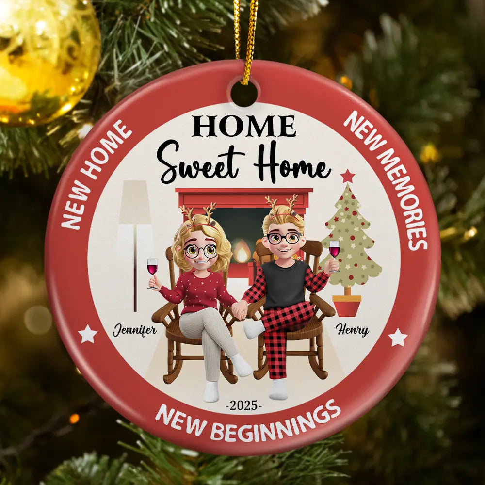 Gift For Couples,Married ,Happy,Christmas - Home Sweet Home - Personalized Circle Ceramic Ornament