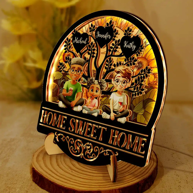 Parents, Family, Love, Happy - Home Sweet Home Family - Personalized LED Light Wooden Plaque