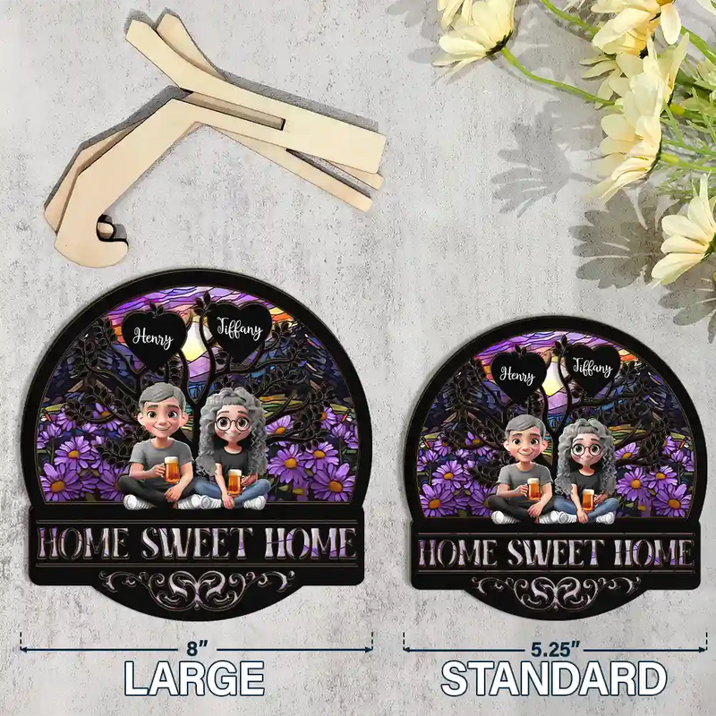Parents,Family,Love,Happy - Home Sweet Home Family - Personalized 2-Layered Wooden Plaque With Stand