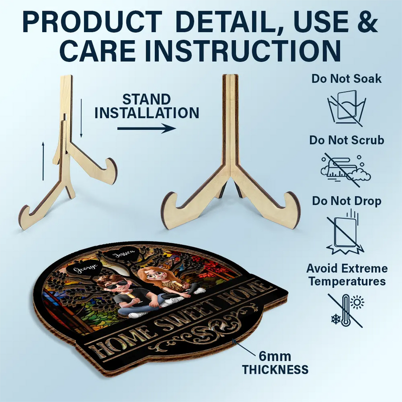 Parents,Family,Love,Happy - Home Sweet Home Family - Personalized 2-Layered Wooden Plaque With Stand