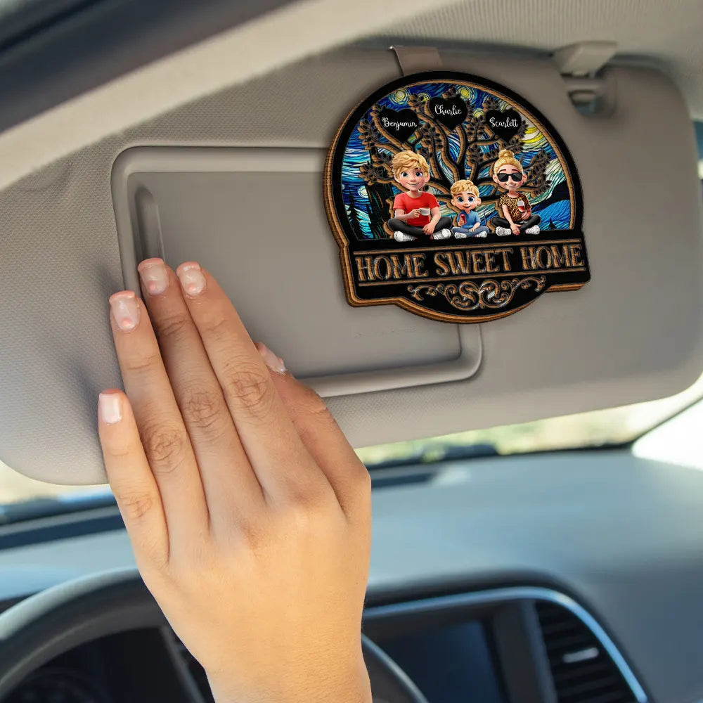 Parents, Family, Love, Happy, Gift For Father - Home Sweet Home Family - Personalized Custom Shaped Car Visor Clip