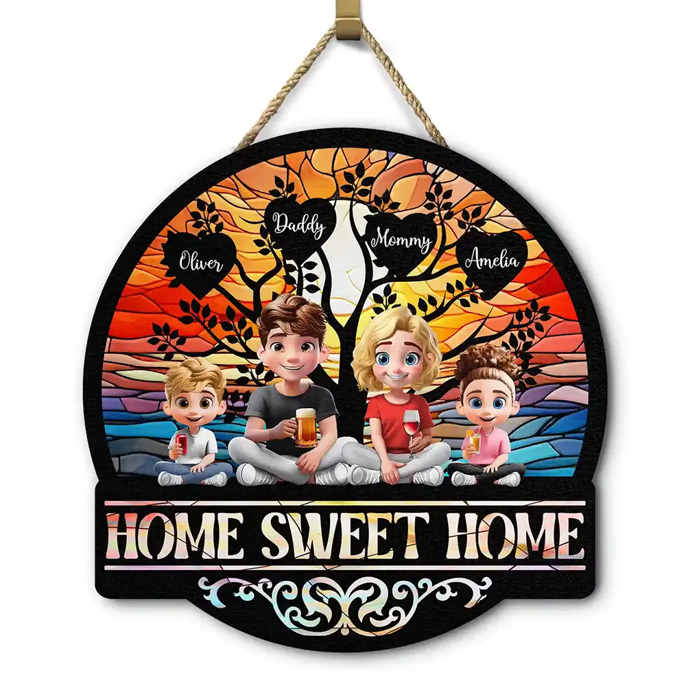 Parents,Family,Love,Happy,Gift For Father - Home Sweet Home Family - Personalized Custom Shaped Wood Sign
