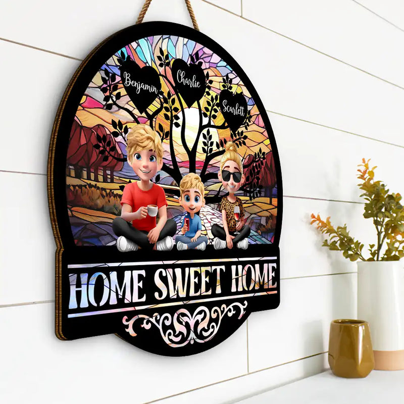 Parents,Family,Love,Happy,Gift For Father - Home Sweet Home Family - Personalized Custom Shaped Wood Sign