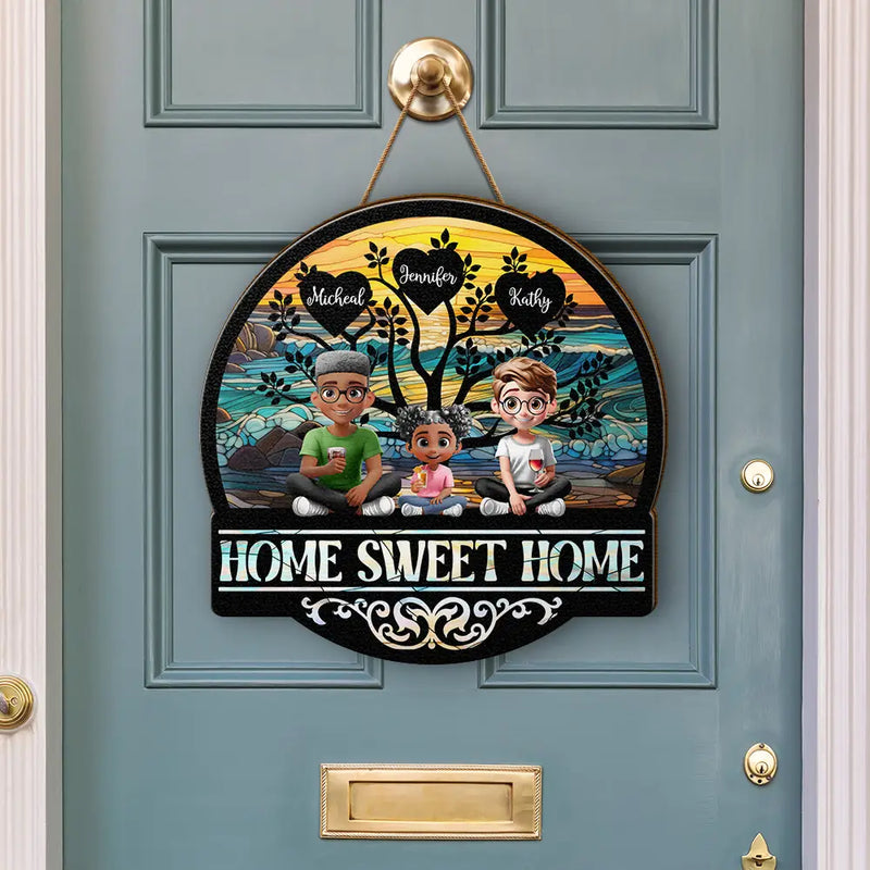 Parents,Family,Love,Happy,Gift For Father - Home Sweet Home Family - Personalized Custom Shaped Wood Sign