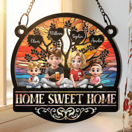 Home Sweet Home Family - Personalized Window Hanging Suncatcher Ornament