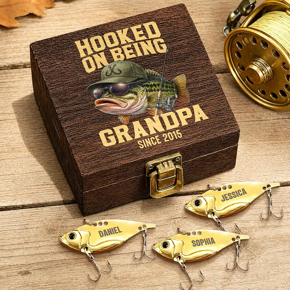 Hooked On Being Grandpa - Personalized Metal Fish Lure Set
