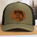 Fishing,Dad's Hobby,Gift For Grandpa - Hooked On Being Grandpa Dad Fishing - Personalized Leather Patch Hat