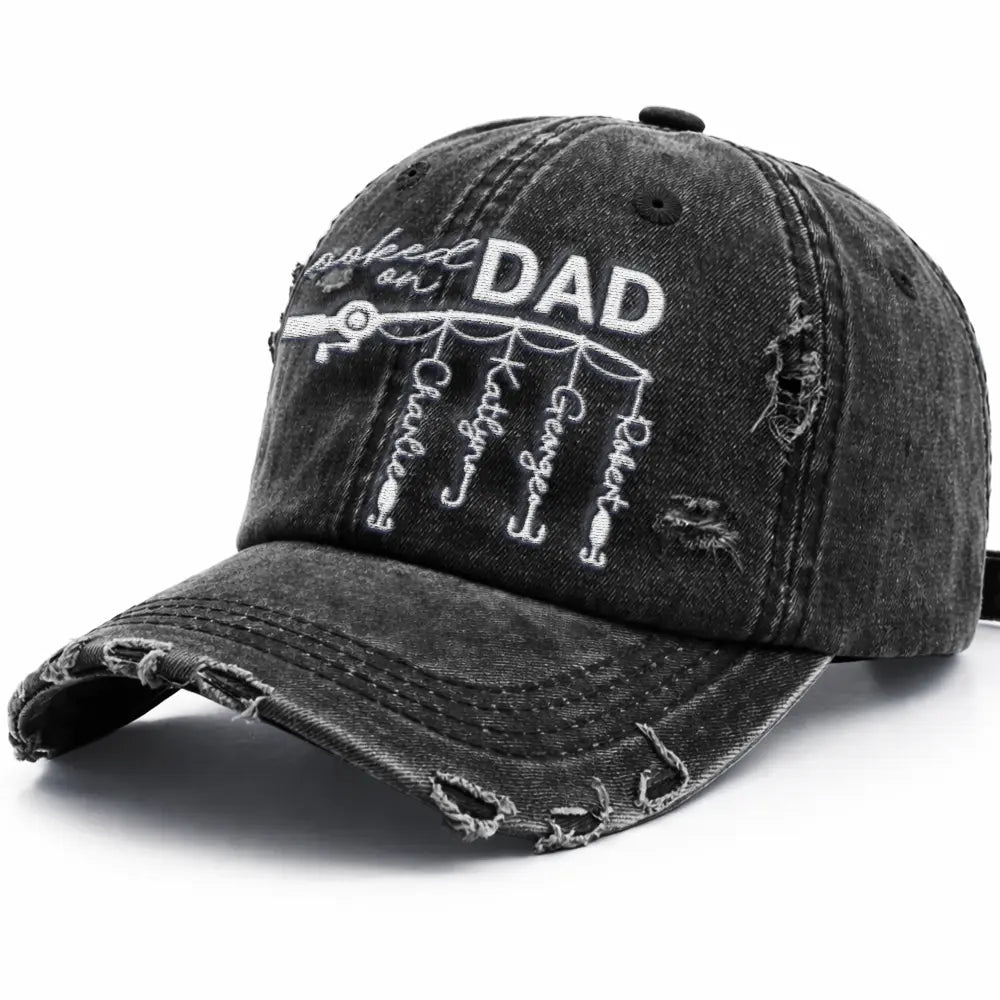 Gift For Father,Gift For Grandpa,Happy - Hooked On Dad Grandpa - Personalized Embroidered Distressed Cap