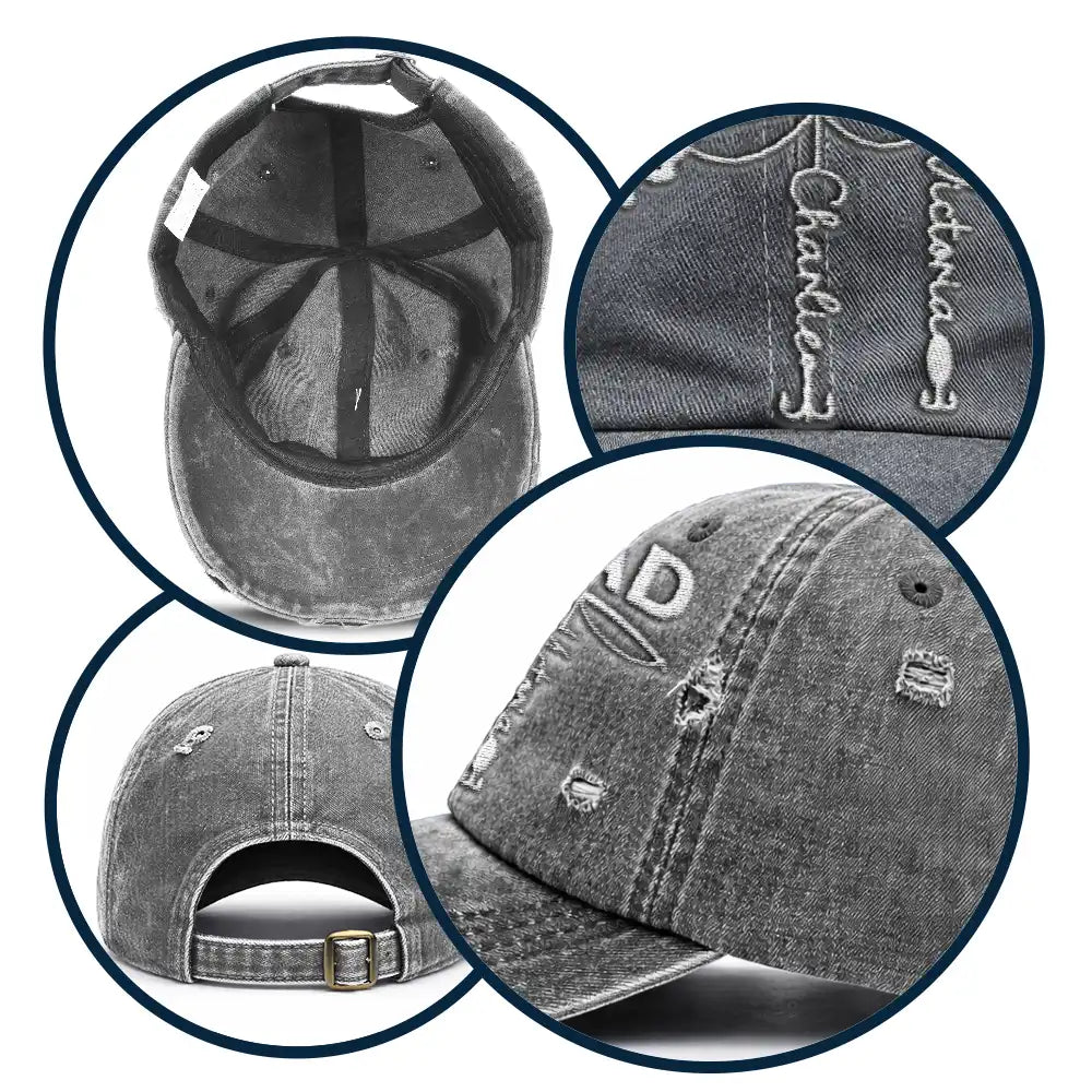 Gift For Father,Gift For Grandpa,Happy - Hooked On Dad Grandpa - Personalized Embroidered Distressed Cap