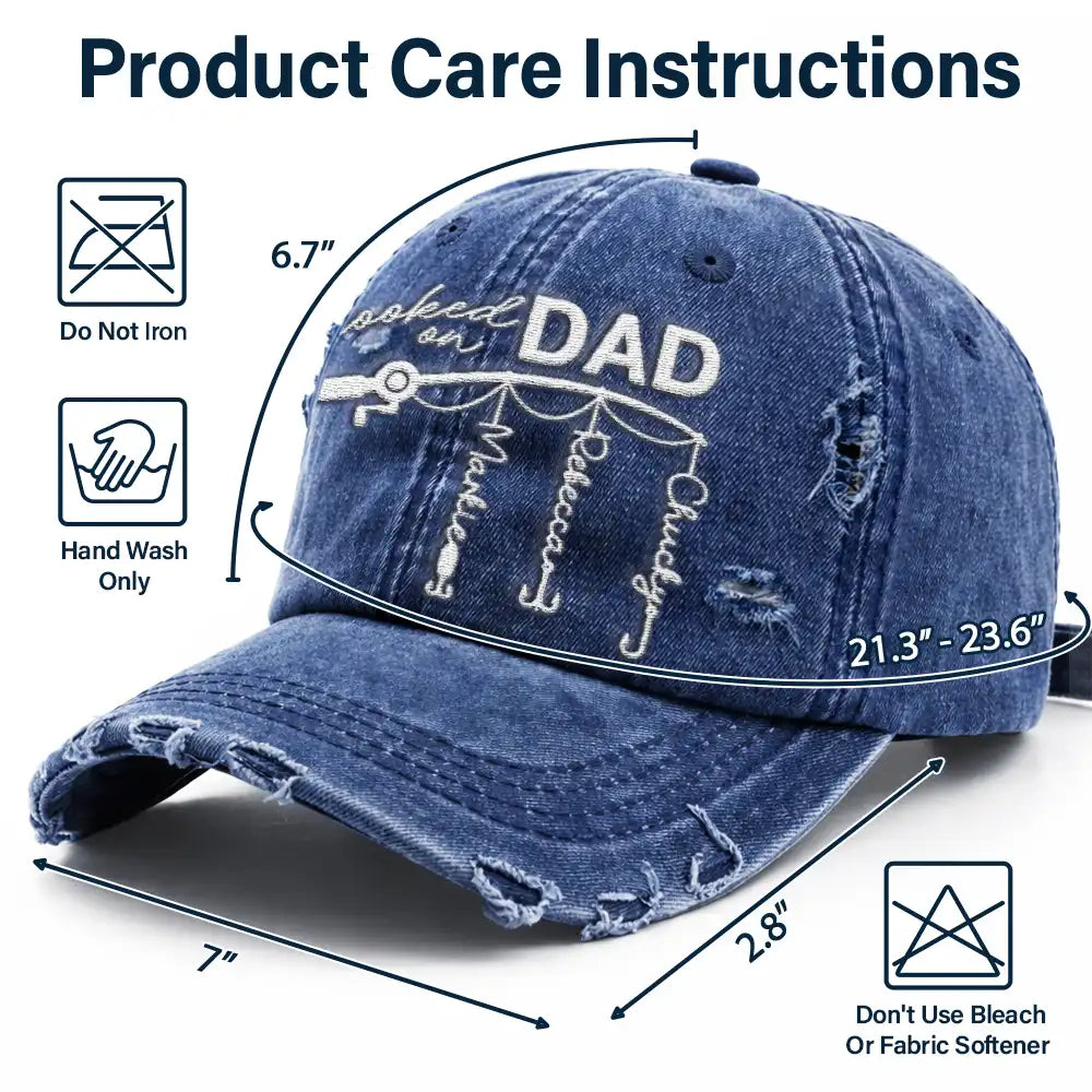 Gift For Father,Gift For Grandpa,Happy - Hooked On Dad Grandpa - Personalized Embroidered Distressed Cap