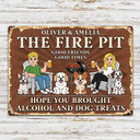 Pet Couple,Humorous,Pet Lovers,Gift For Couples,Vector - Hope You Brought Alcohol And Dog Treats Retro Cartoon Couple - Personalized Classic Metal Signs