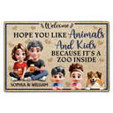 Dog Lovers,Pet Lovers,Happy,Gift For Couples,Cat Lovers,Parents - Hope You Like Animals And Kids New Version - Personalized Doormat
