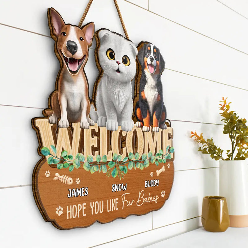 Pet Lovers,Happy - Hope You Like Dog Cat Pet Family 3D Effect - Personalized Custom Shaped Wood Sign