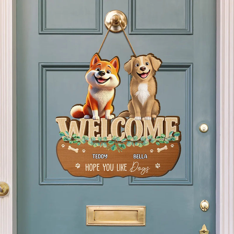 Pet Lovers,Happy - Hope You Like Dog Cat Pet Family 3D Effect - Personalized Custom Shaped Wood Sign