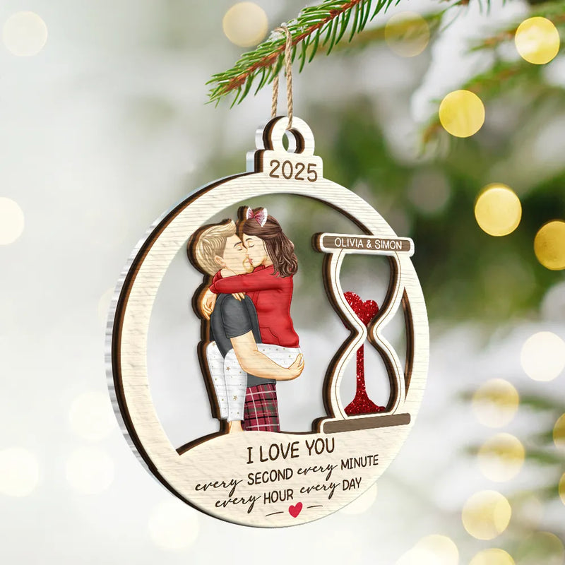 Gift For Couples,Gift For Husband,Gift For Wife,Gift For Boyfriend,Gift For Girlfriend,Love,Christmas - Hourglass Every Second Every Minute - Personalized 2-Layered Mix Ornament