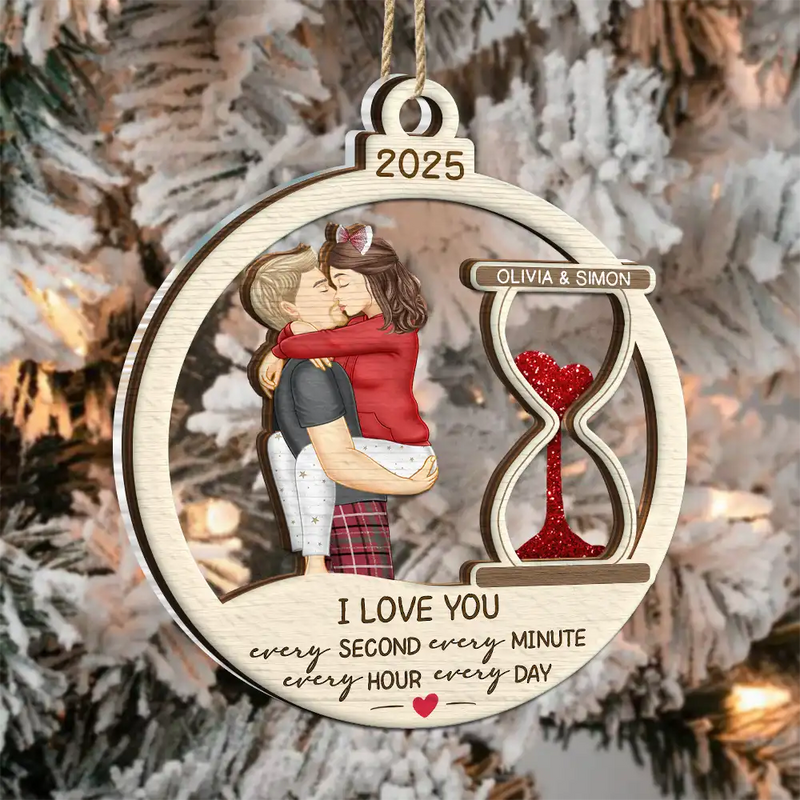 Gift For Couples,Gift For Husband,Gift For Wife,Gift For Boyfriend,Gift For Girlfriend,Love,Christmas - Hourglass Every Second Every Minute - Personalized 2-Layered Mix Ornament