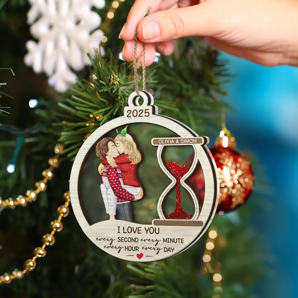 Gift For Couples,Gift For Husband,Gift For Wife,Gift For Boyfriend,Gift For Girlfriend,Love,Christmas - Hourglass Every Second Every Minute - Personalized 2-Layered Mix Ornament
