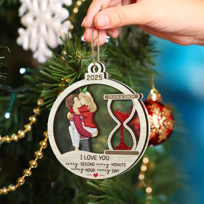 Gift For Couples,Gift For Husband,Gift For Wife,Gift For Boyfriend,Gift For Girlfriend,Love,Christmas - Hourglass Every Second Every Minute - Personalized 2-Layered Mix Ornament