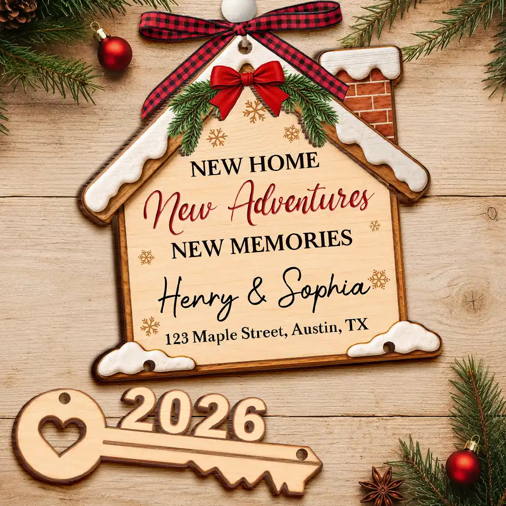 Christmas,Cozy,Custom Text,Gift For Couples,Indoor Decor,Married Couple,New House - Housewarming Gift For Married Couples Friend Family - Personalized First Christmas In Our New Home Wooden Ornament With Tag