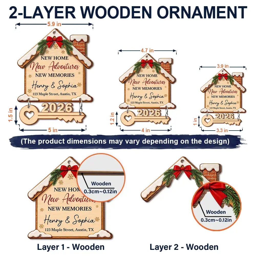 Christmas,Cozy,Custom Text,Gift For Couples,Indoor Decor,Married Couple,New House - Housewarming Gift For Married Couples Friend Family - Personalized First Christmas In Our New Home Wooden Ornament With Tag
