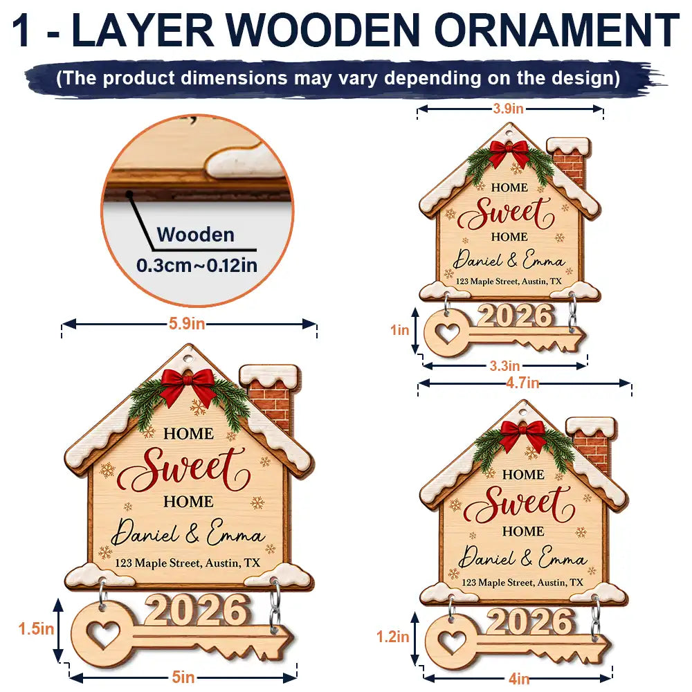 Christmas,Cozy,Custom Text,Gift For Couples,Indoor Decor,Married Couple,New House - Housewarming Gift For Married Couples Friend Family - Personalized First Christmas In Our New Home Wooden Ornament With Tag