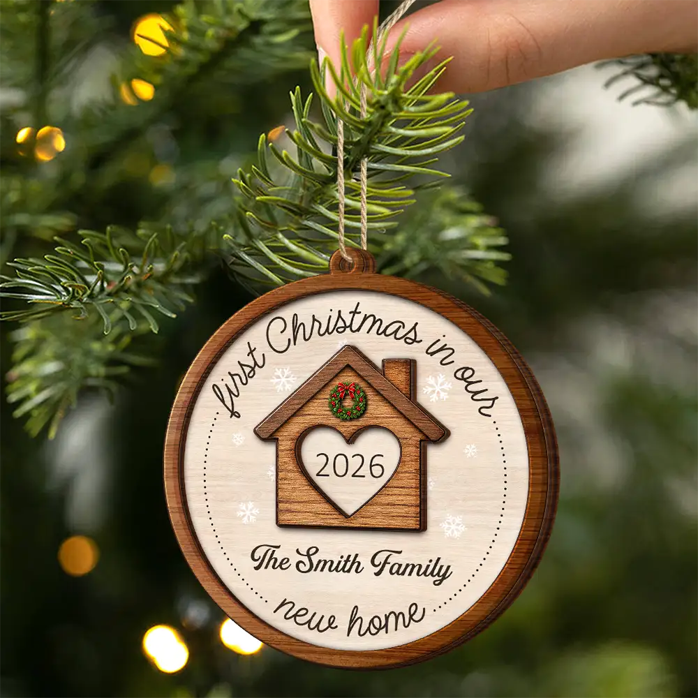 Christmas, Cozy, Custom Text, Family, Indoor Decor, New House - Housewarming Gift For Our First Home - Personalized New Home New Memories 2-Layered Wooden Ornament