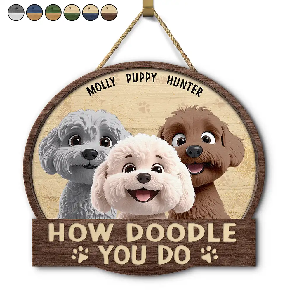 Dog Lovers,Dog Mom,Dog Dad,Happy - How Doodle You Do - Personalized Custom Shaped Wood Sign