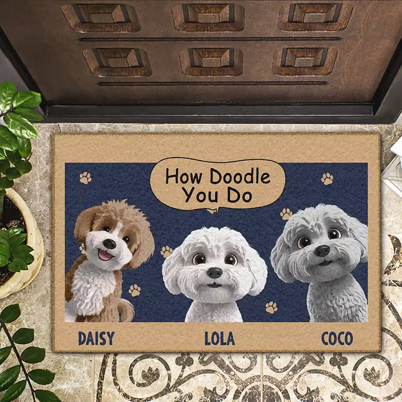 Dog Lovers, Dog Mom, Dog Dad, Happy - How Doodle You Do - Personalized Doormat
