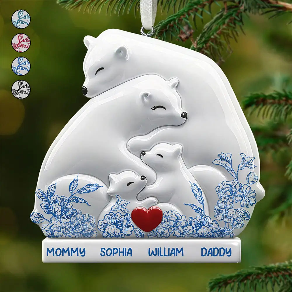 Family, Gift For Couples, Love, Christmas -   Hugging Bear Family Flower Painting Art - Personalized Embossed Ceramic Ornament