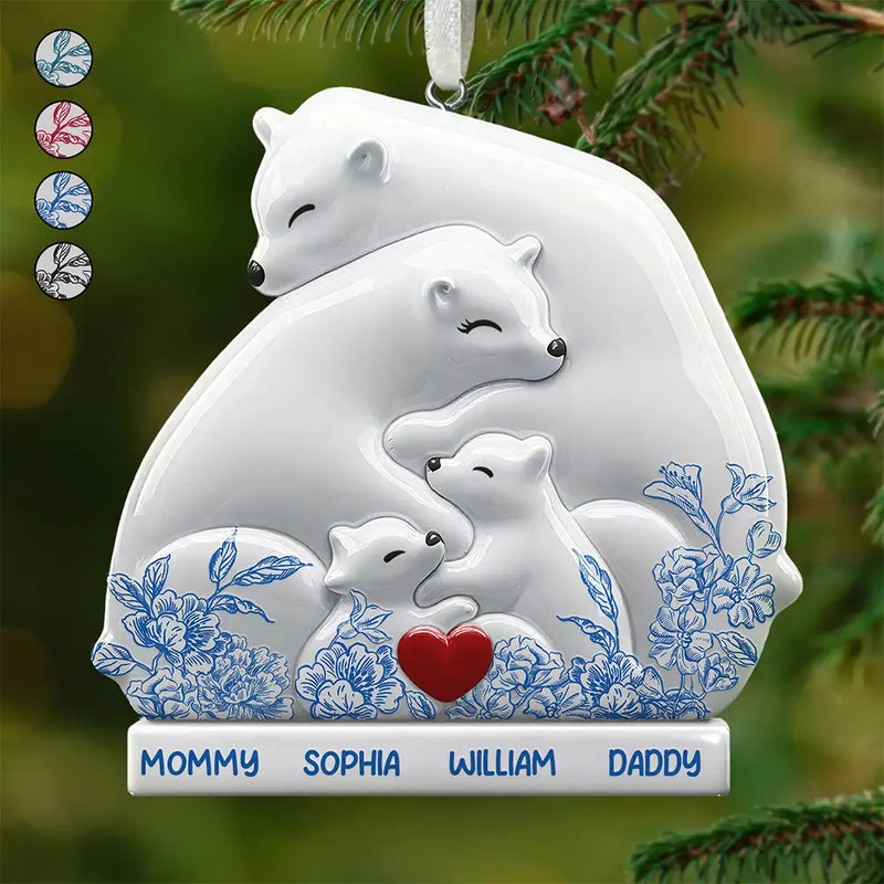 Family, Gift For Couples, Love, Christmas -   Hugging Bear Family Flower Painting Art - Personalized Embossed Ceramic Ornament