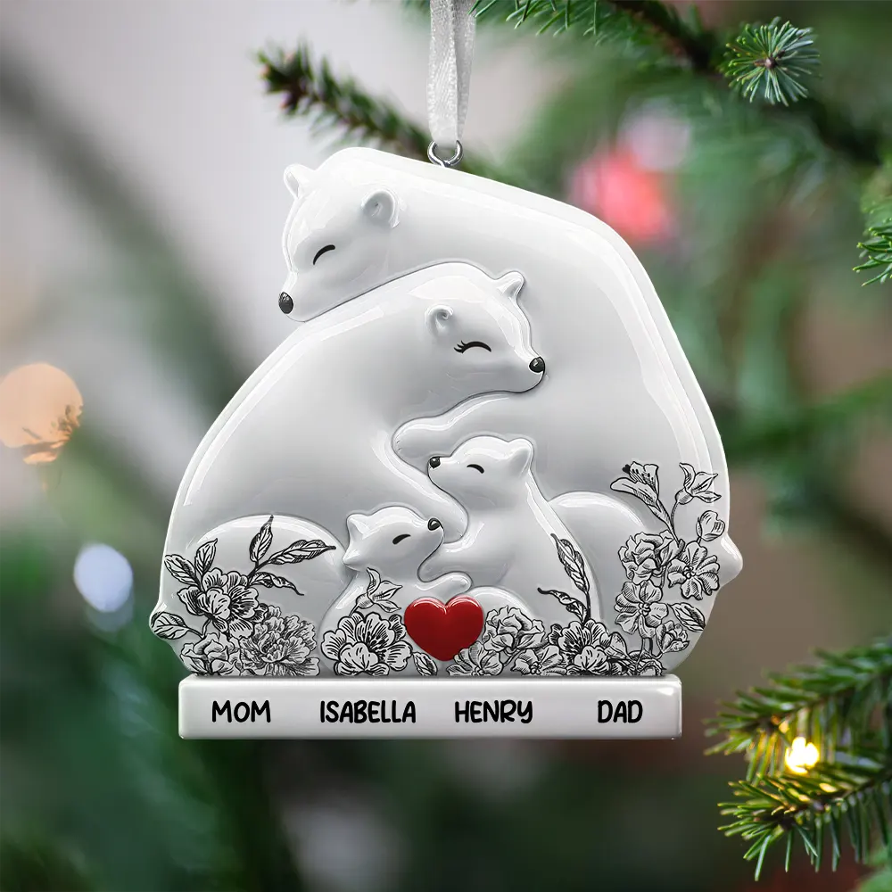 Family, Gift For Couples, Love, Christmas -   Hugging Bear Family Flower Painting Art - Personalized Embossed Ceramic Ornament