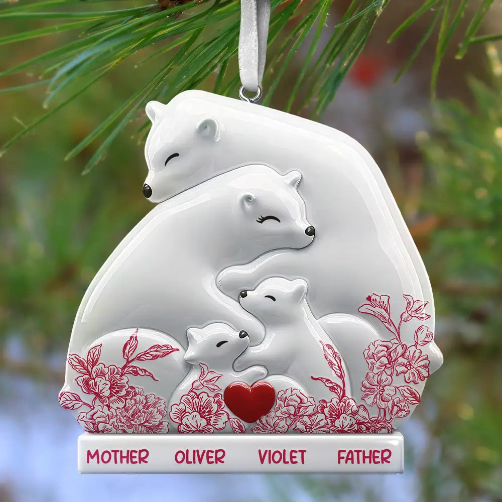Family, Gift For Couples, Love, Christmas -   Hugging Bear Family Flower Painting Art - Personalized Embossed Ceramic Ornament
