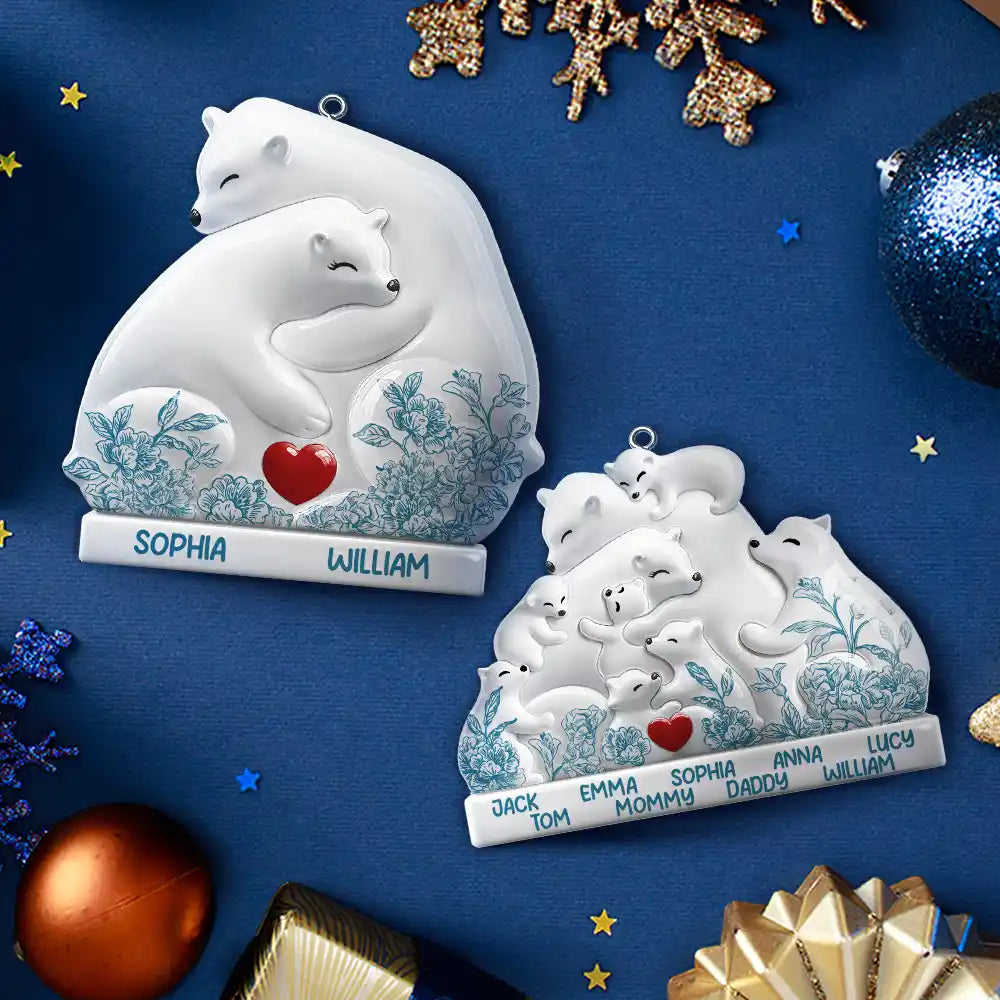 Family, Gift For Couples, Love, Christmas -   Hugging Bear Family Flower Painting Art - Personalized Embossed Ceramic Ornament