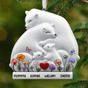 Family,Gift For Couples,Love,Christmas - Hugging Bear Family Toile De Jouy Art - Personalized Embossed Ceramic Ornament