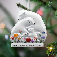 Family,Gift For Couples,Love,Christmas - Hugging Bear Family Toile De Jouy Art - Personalized Embossed Ceramic Ornament