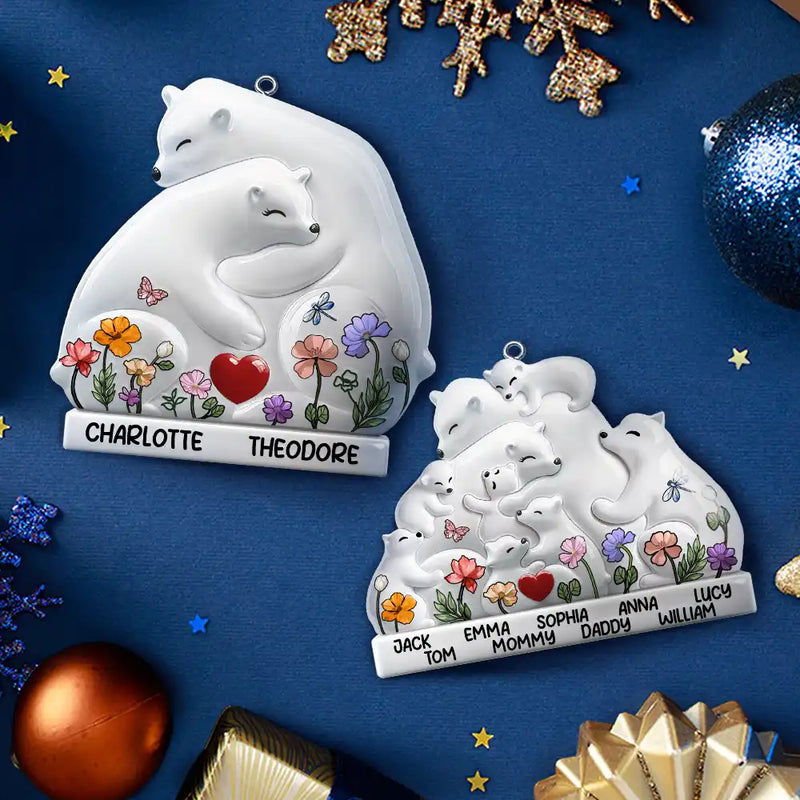 Family,Gift For Couples,Love,Christmas - Hugging Bear Family Toile De Jouy Art - Personalized Embossed Ceramic Ornament