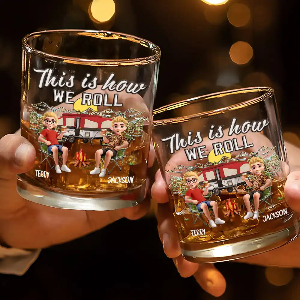 Camping,Campsite,Gift For Couples,Happy,Gift For Husband,Gift For Girlfriend,Gift For Boyfriend,Gift For Wife - Husband And Wife Camping Partners - Personalized Whiskey Glass