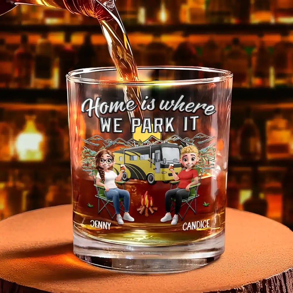 Camping,Campsite,Gift For Couples,Happy,Gift For Husband,Gift For Girlfriend,Gift For Boyfriend,Gift For Wife - Husband And Wife Camping Partners - Personalized Whiskey Glass