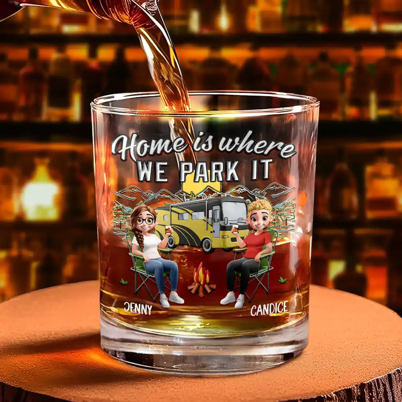 Camping,Campsite,Gift For Couples,Happy,Gift For Husband,Gift For Girlfriend,Gift For Boyfriend,Gift For Wife - Husband And Wife Camping Partners - Personalized Whiskey Glass