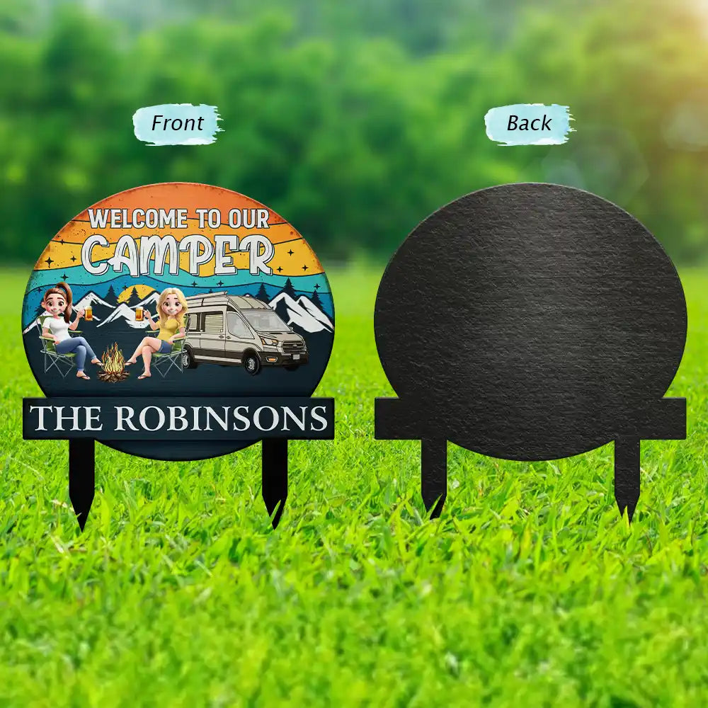 Camping, Campsite, Gift For Couples - Husband And Wife Camping Partners For Life - Personalized Metal Garden Stake