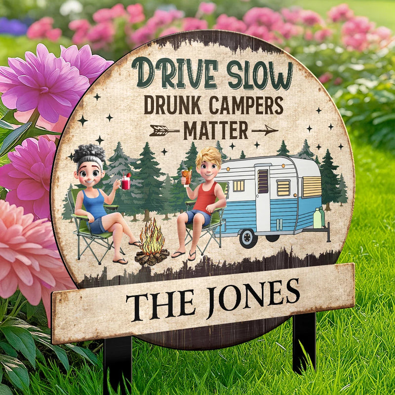 Camping, Campsite, Gift For Couples - Husband And Wife Camping Partners For Life - Personalized Metal Garden Stake