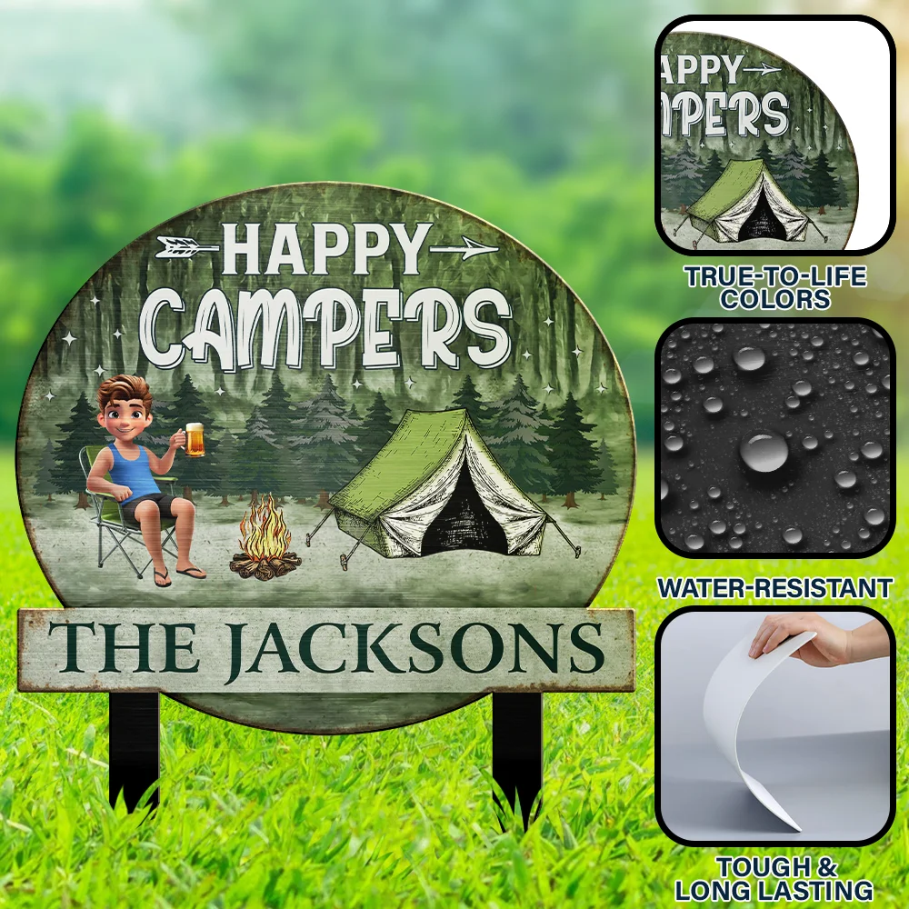 Camping, Campsite, Gift For Couples - Husband And Wife Camping Partners For Life - Personalized Metal Garden Stake