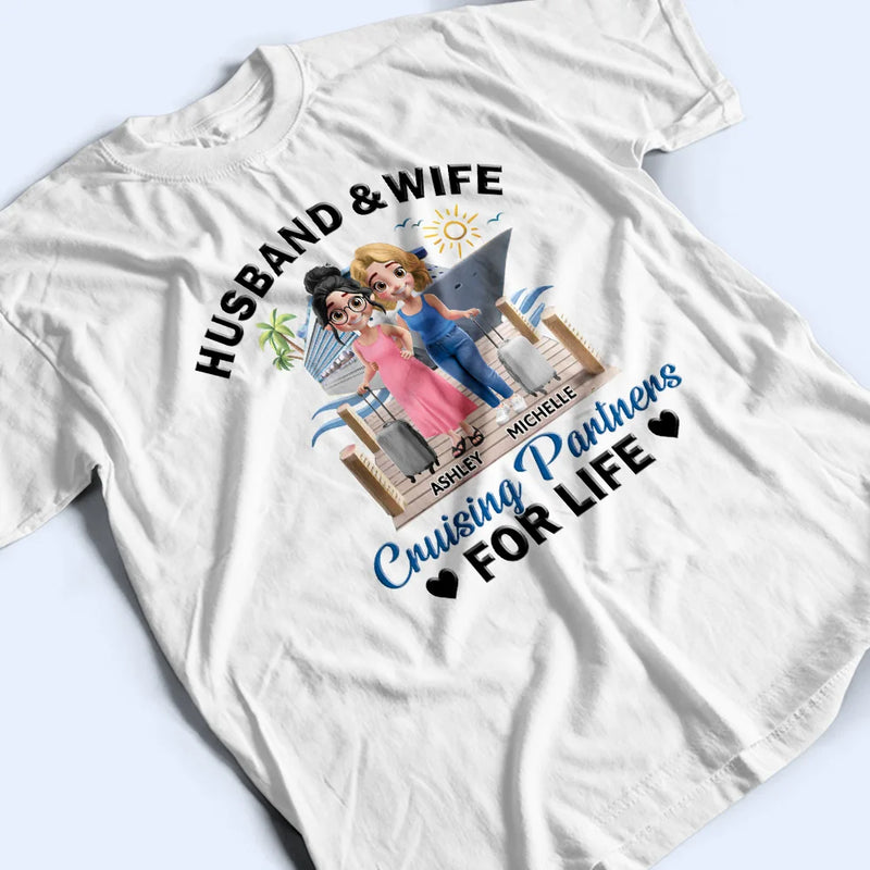 Gift For Couples,Old Couples,Gift For Husband,Gift For Wife,Gift For Boyfriend,Gift For Girlfriend,Cruising,Happy,Vector,Romantic - Husband And Wife Cruising Partners For Life 3D Effect Couple - Personalized T Shirt