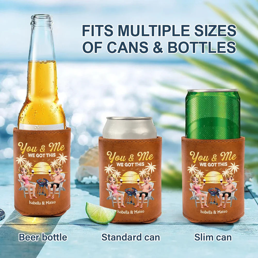 Gift For Couples, Gift For Husband, Gift For Wife, Gift For Boyfriend, Gift For Girlfriend, Happy - Husband And Wife Drinking Partners For Life - Personalized Leather Can Cooler