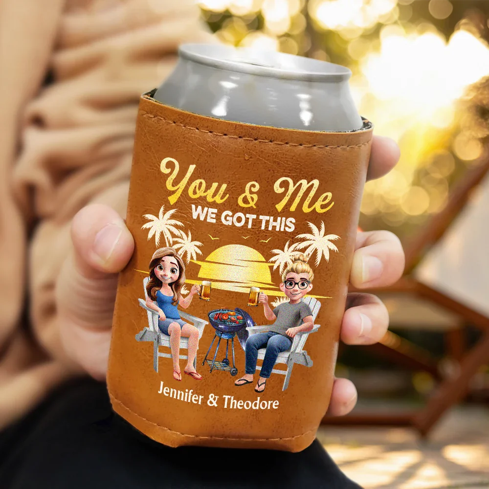 Gift For Couples, Gift For Husband, Gift For Wife, Gift For Boyfriend, Gift For Girlfriend, Happy - Husband And Wife Drinking Partners For Life - Personalized Leather Can Cooler
