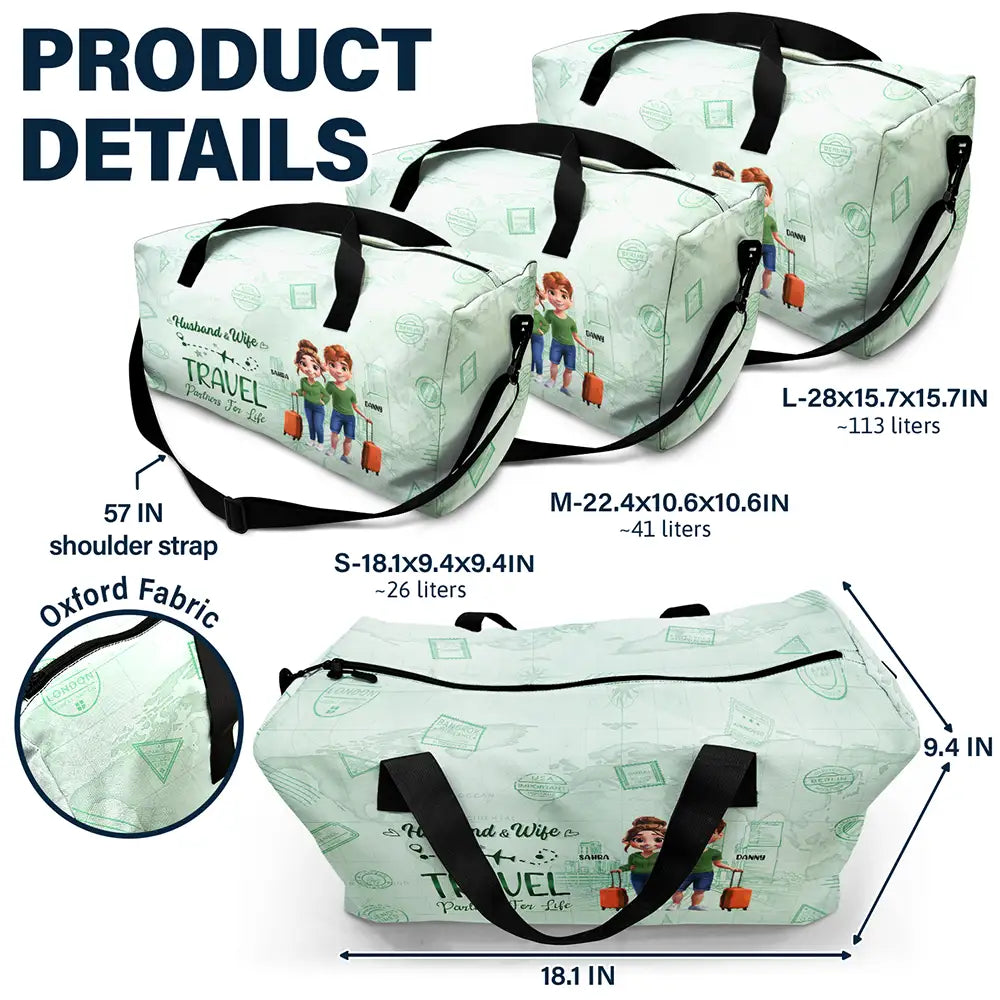Gift For Couples, Gift For Husband, Gift For Wife, Gift For Men, Gift For Women, Travel, Love - Husband And Wife Travel Partners For Life - Personalized Duffle Bag