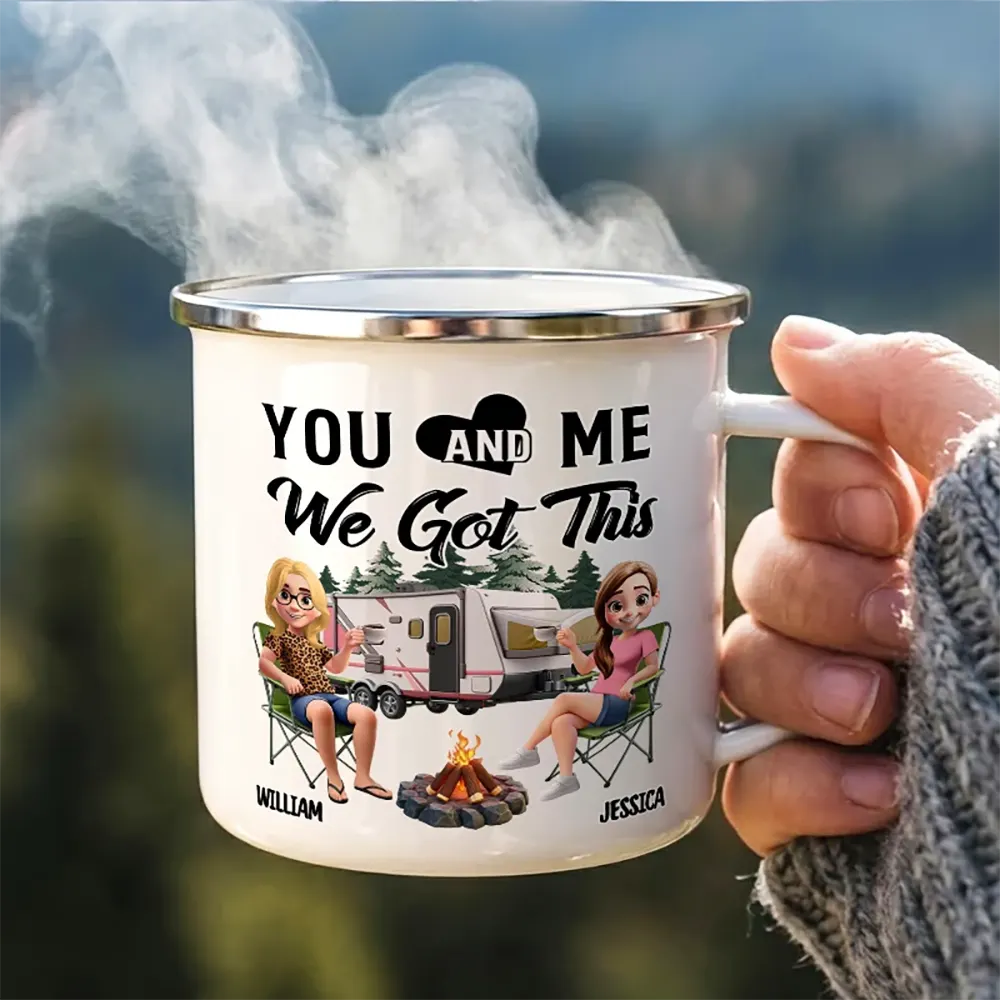 Camping,Campsite,Happy,Gift For Couples,Gift For Husband,Gift For Wife,Gift For Boyfriend,Gift For Girlfriend - Husband & Wife Camping Partners For Life - Personalized Enamel Mug